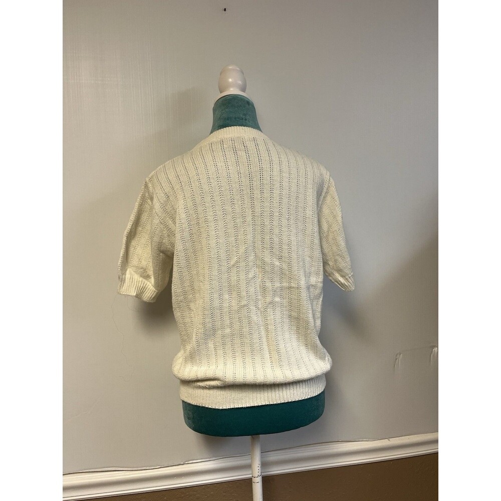 Vintage 80s Knit Sleeveless Sweater Tank • Pastel Pointelle Fair Isle Size M/L - Picture 4 of 7
